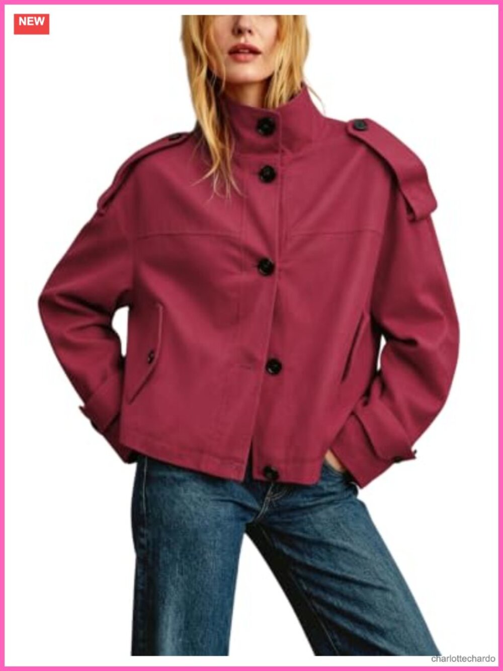 Women's Cropped Trench Coat Oversized Cotton Military Jacket